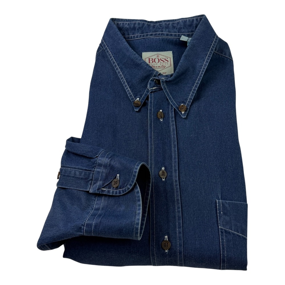 Hugo Boss Twenty Mens XL Blue Denim Button Down Shirt Long Sleeve Cotton 2115
